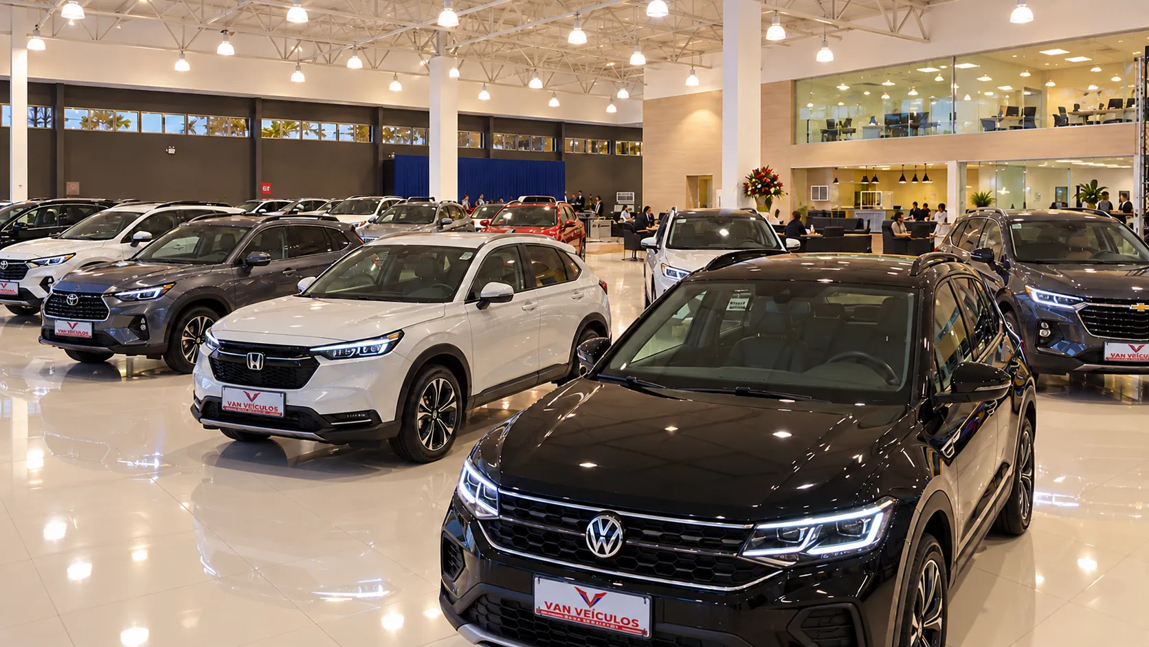 Salão da Van Veículos com SUVs expostos
